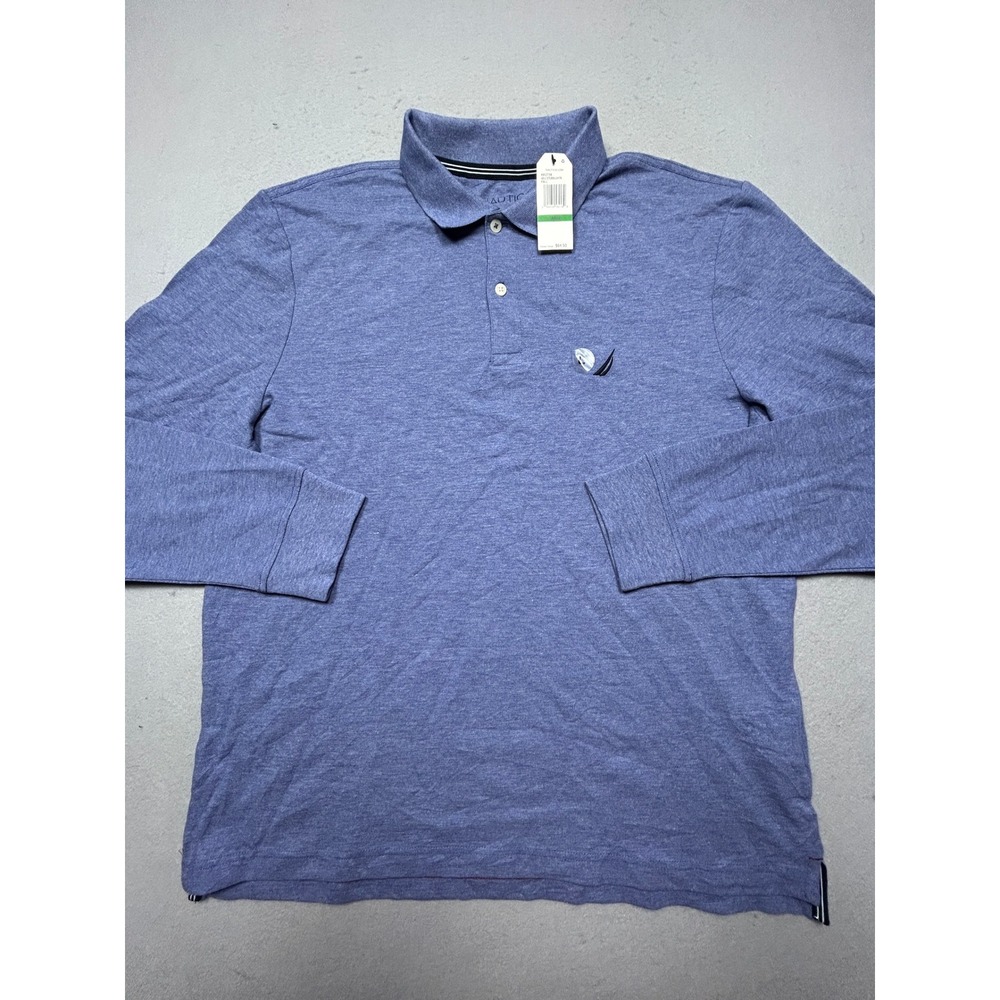 Nautica Polo Shirt Cotton Polyester Blue Heather Large Mens